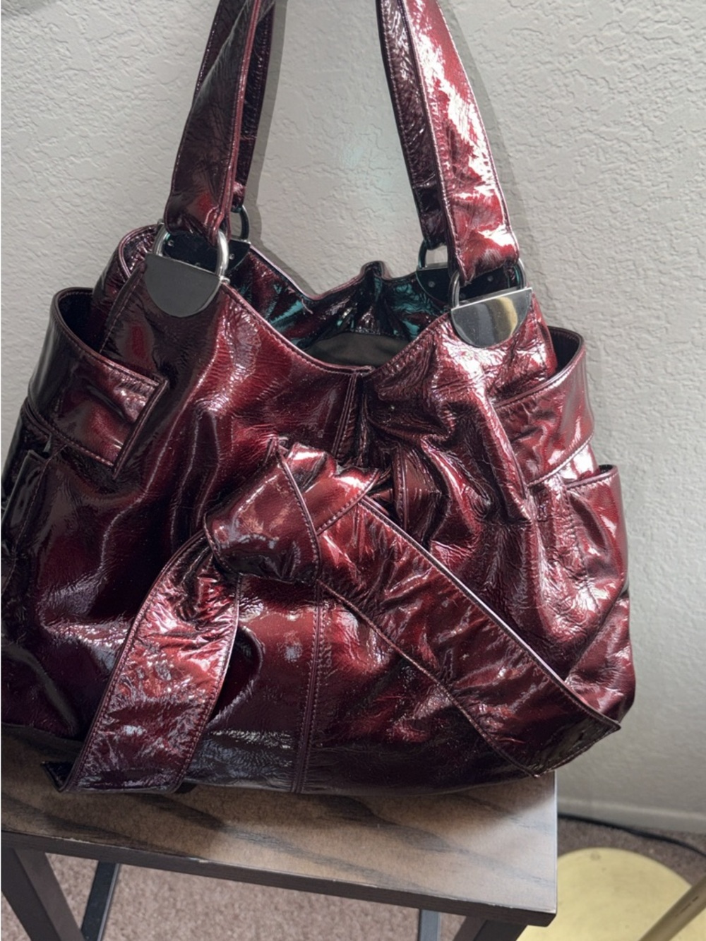 Kooba Elisha Metallic Burgundy Patent Shoulder Tote